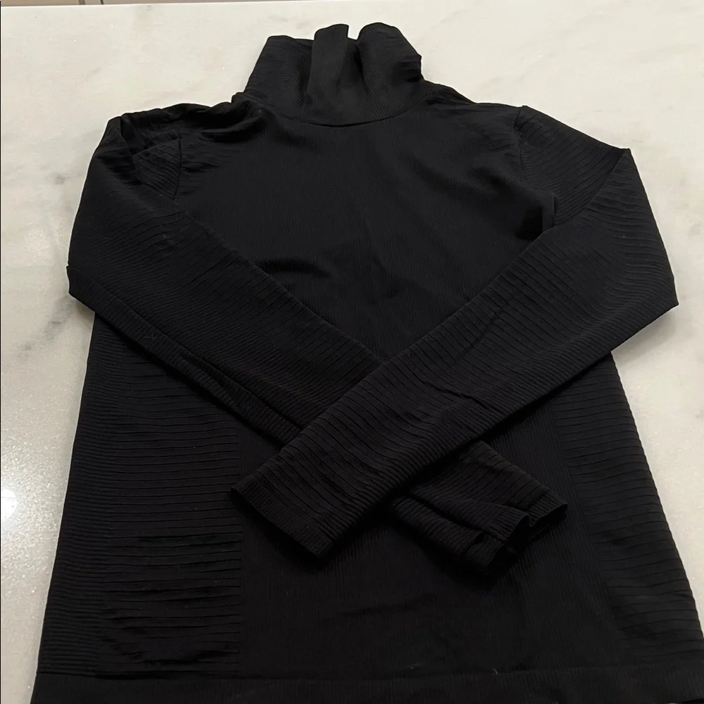 Athleta Black Long Sleeve Ribbed Turtleneck Top - Picture 1 of 5